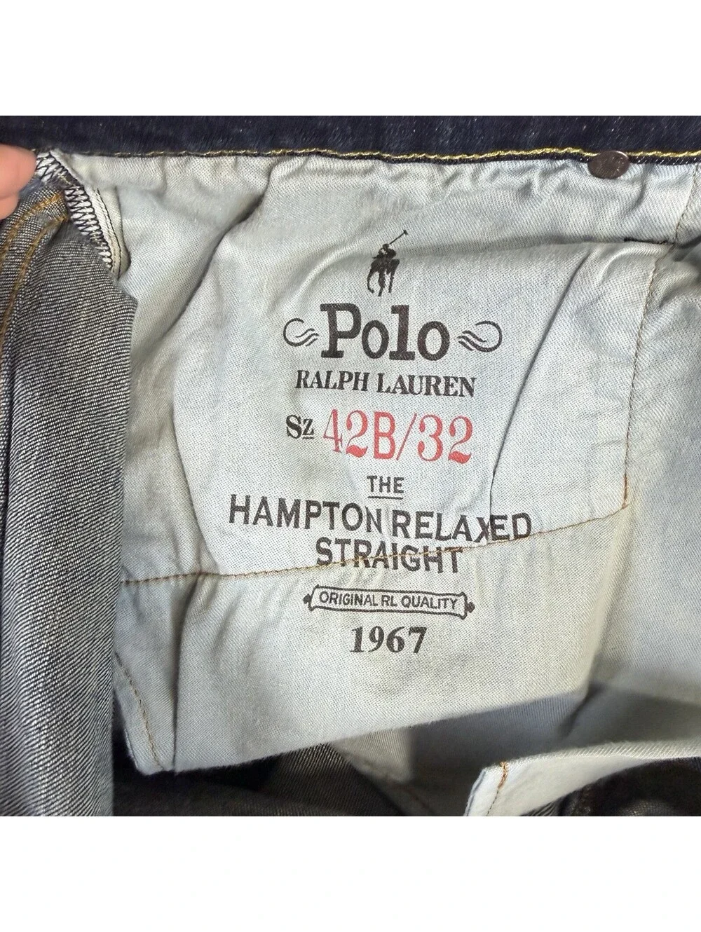 Polo Ralph Lauren Jeans Mens 42Bx32 Big Blue Hampton Relaxed Straight Denim